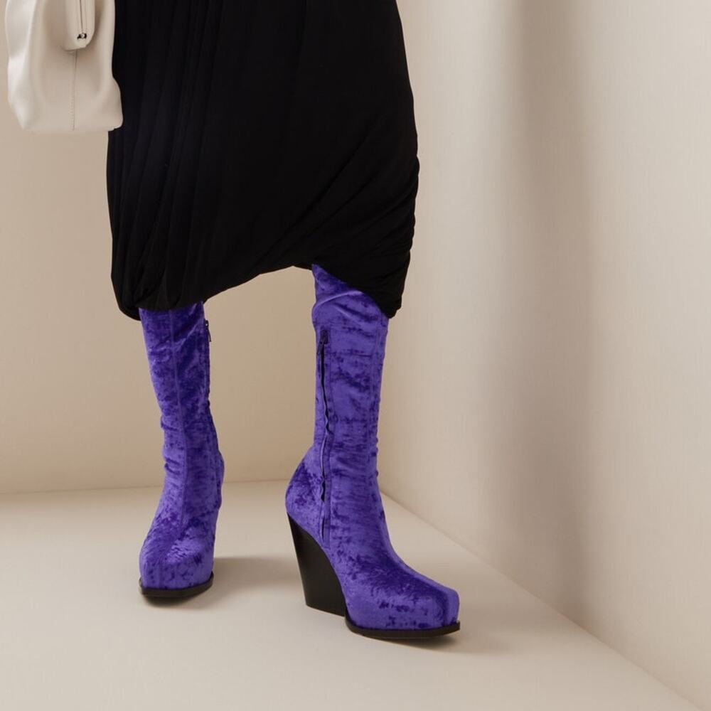 Stella McCartney Velvet Tall Boots Knee High Evening Platform Fall Winter 7